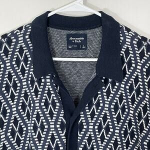 Abercrombie & Fitch Button Up Sweater Mens Size Large Blue Knit Short Sleeve